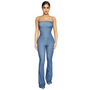 Naked Wardrobe The Tube Denim Jumpsuit